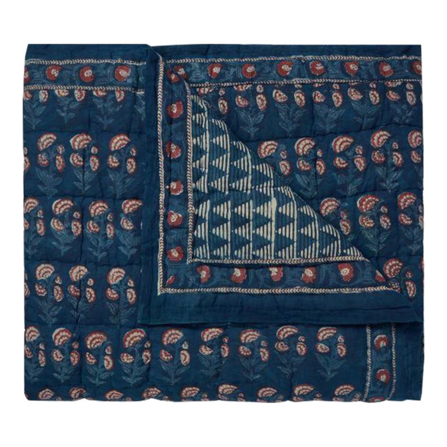 Carnation-Delta Queen Indigo/Brick Red Reversible Quilt For Sale