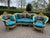 1900s French Louis XVI Blue Velvet / Green Beech Sofa Set 3pc For Sale - Image 10 of 16