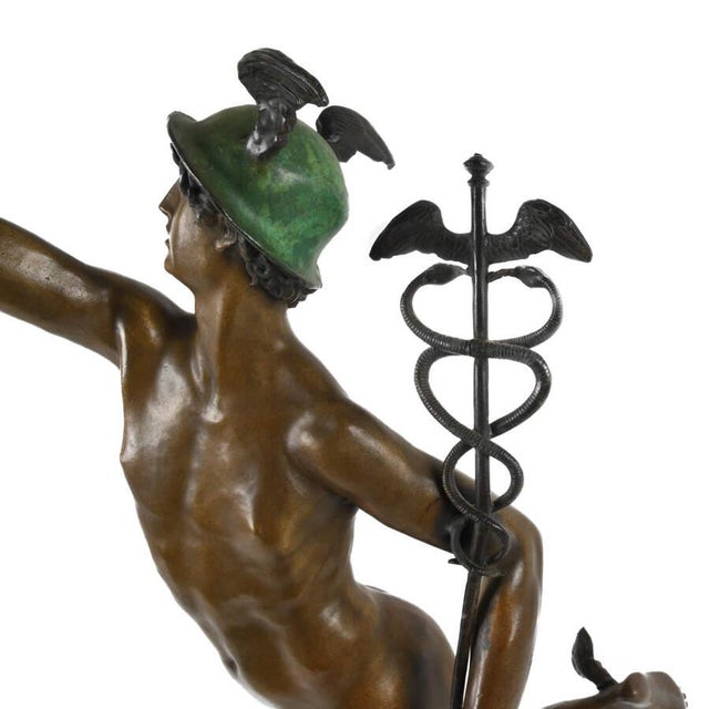 Bronze Flying Mercury Sculpture After Giambologna on Black Marble Base For Sale In Greensboro - Image 6 of 9