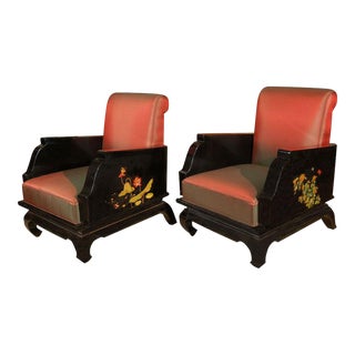 1920s Pair of Hand-Painted Chinoiserie Armchairs For Sale