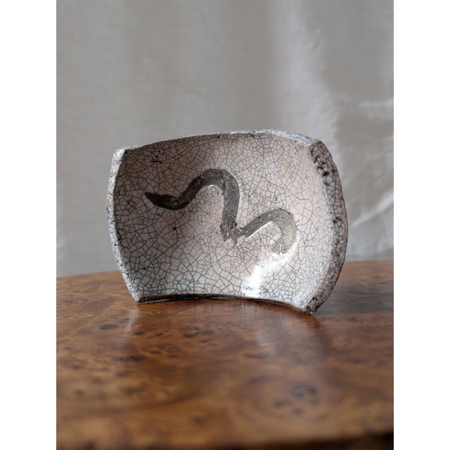 Vintage Japandi Monochrome Raku Ceramic Trinket Dish, 1980s For Sale - Image 11 of 11