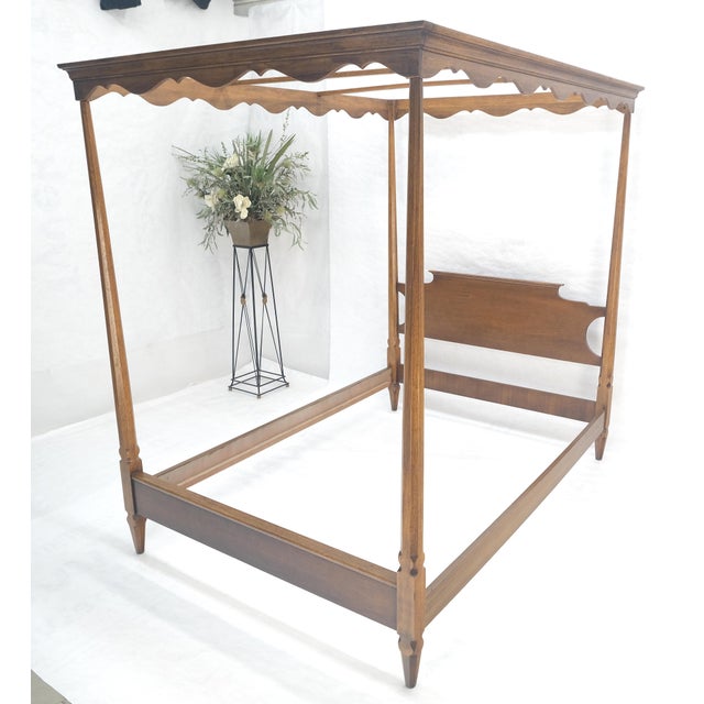 Wood Antique c1940s Wooden Four-Poster Queen Size Canopy Bed Frame Mint For Sale - Image 7 of 18