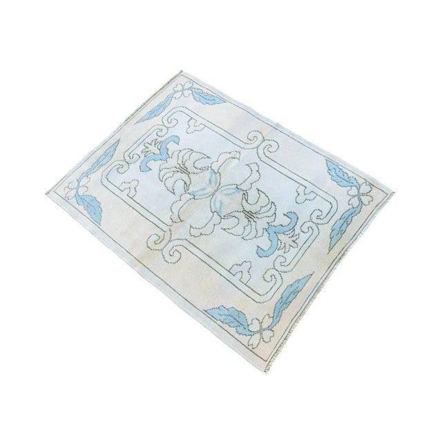 Vintage Turkish Handknotted Blue Wool Rug For Sale - Image 3 of 8