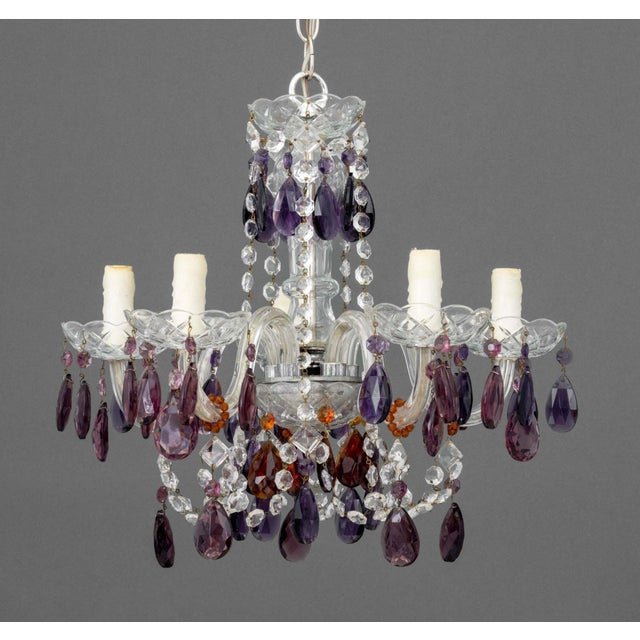 Mid-Century Modern Murano Amethyst Glass Five-Branch Chandelier For Sale - Image 3 of 11