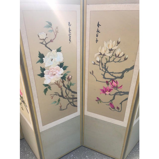 Vintage Asian 6Panel Embroidered Silk Folding Screen Room Divider