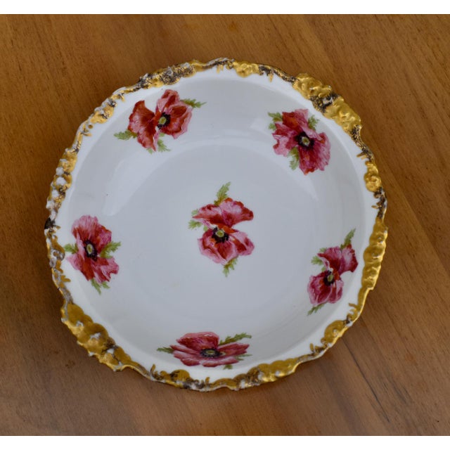 White Antique J Pouyat Limoges Porcelain Bowl Wanamakers Hand Painted Poppy Gold For Sale - Image 8 of 10