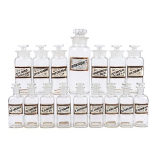 Antique Whitall Tatum Co. Reverse-Painted Gilded Label Apothecary Jars, Set of 16 For Sale