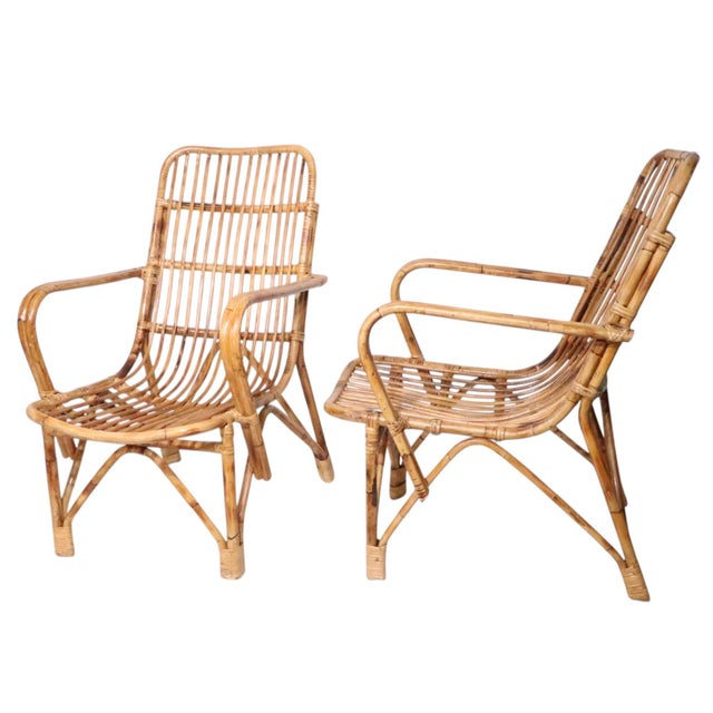 Pr. Coastal Style Mid 20th Century Bamboo Rattan Lounge Chairs For Sale In New York - Image 6 of 12