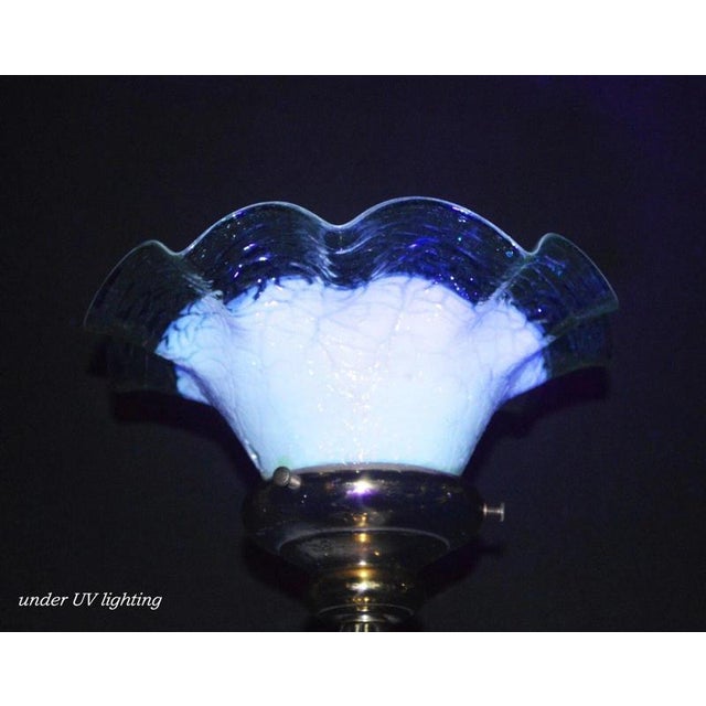 British Brass Corinthian Column Table Lamp with Vaseline Glass Shade, 1940s For Sale - Image 4 of 14
