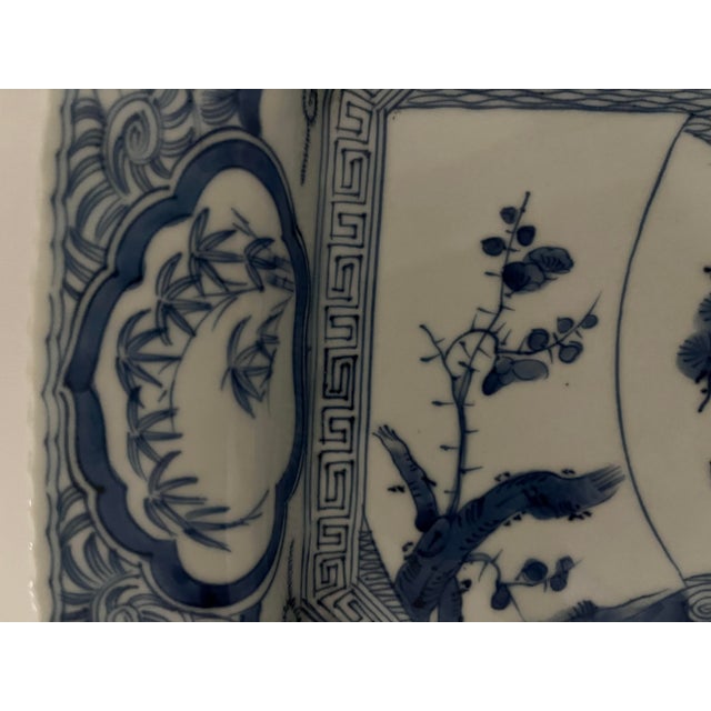 Ceramic Antique Japanese Ko-Imari Blue and White Octagonal Plate With Landscape For Sale - Image 7 of 18
