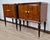 Spectacular pair of Venetian Art Deco bedside tables in oak burl, oak, maple, and rosewood. The master glassmakers crafted...
