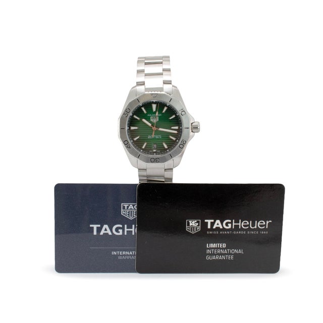 Silver Tag Heuer Aquaracer 40mm wbp2115.ba0627 Green Dial Steel Automatic Watch For Sale - Image 8 of 10