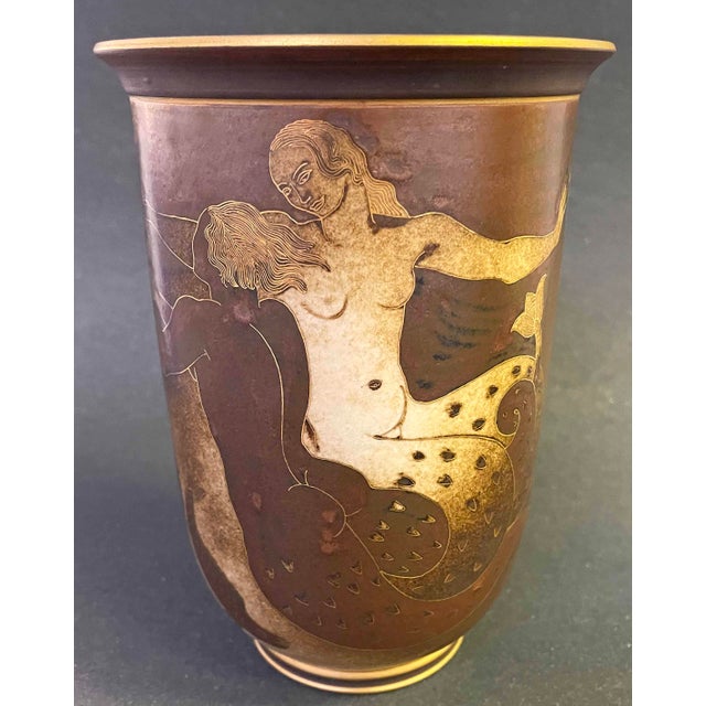 Highly unusual and very sensuous, this richly decorated Flambé vase by Gunnar Nylund for Rorstrand porcelain works depicts...