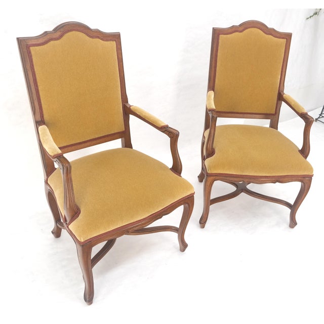Pair of Carved French Style Mohair Fabric Carved Open Arm Lounge Chairs MINT! For Sale - Image 11 of 11