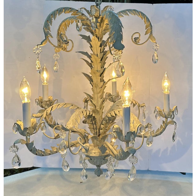 Vintage Gray 5-Light Hollywood Regency Palm Tree Chandelier Attributed to Hans Kogl For Sale - Image 10 of 11