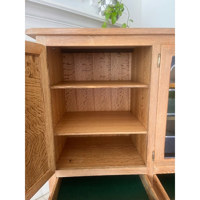 Tan Mid-Century Danish Oak Leaded Stained Glass Sideboard For Sale - Image 8 of 9