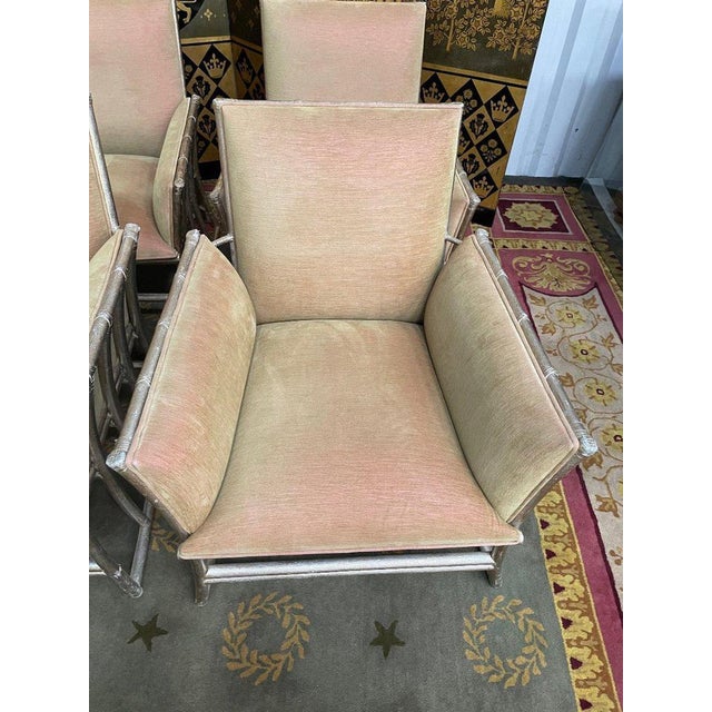 Bergere Armchairs in Silver Bamboo and Velvet, Set of 6 For Sale - Image 4 of 13