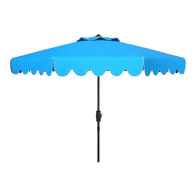 Venice Single Scallop 9ft Crank Outdoor Push Button Tilt Umbrella - Pacific Blue For Sale