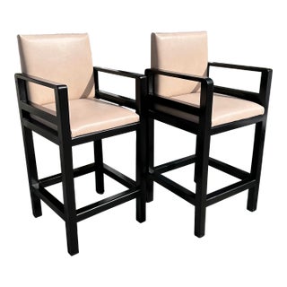 Pair of Rose Tarlow Melrose House Exeter Leather Barstools For Sale
