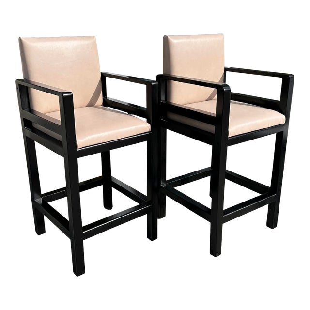 Pair of Rose Tarlow Melrose House Exeter Leather Barstools For Sale