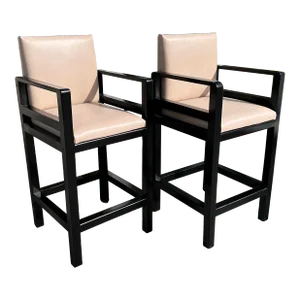 Pair of Rose Tarlow Melrose House Exeter Leather Barstools
