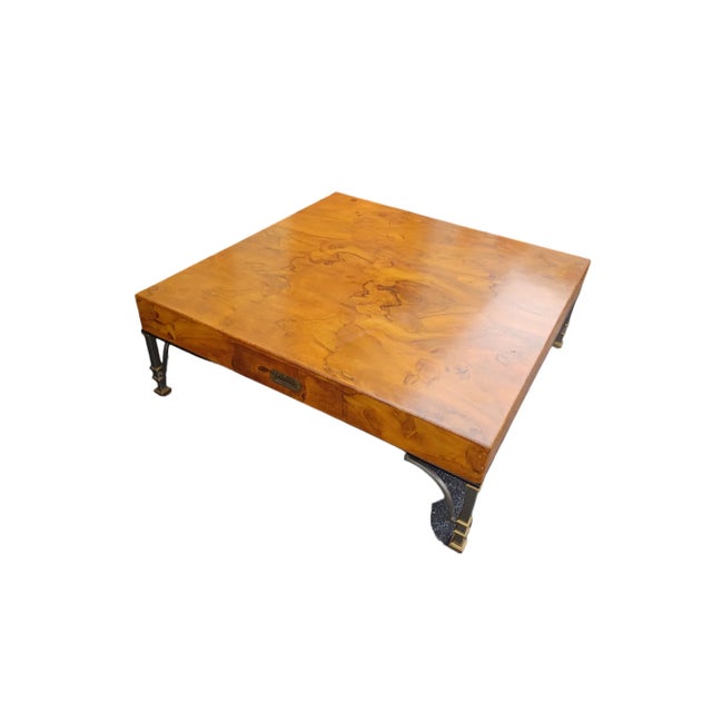 Campaign Mid 20th Century Vintage Boho Burl Olive Wood Campaign Style Coffee Table For Sale - Image 3 of 6