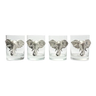 1990s Arthur Court “Safari” Elephant Double Old Fashioned Tumbler Glasses - Set of 4 For Sale