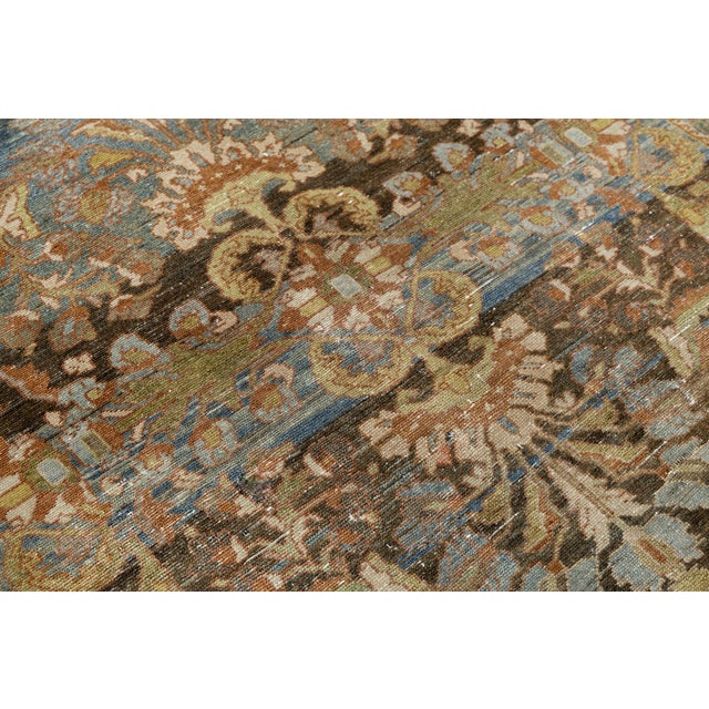 Antique Malayer Wool Area Rug With Muted Blue and Earth Tone Floral Pattern For Sale In New York - Image 6 of 9