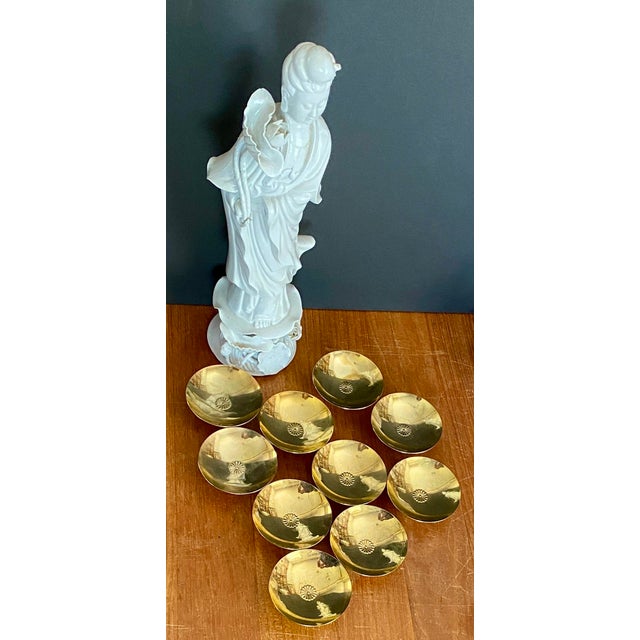 Late 20th Century Late 20th Century 24 Karat Gold Plated Sake Cups Chrysanthemum Symbol Good Fortune, Prosperity- Set of 10 For Sale - Image 5 of 7