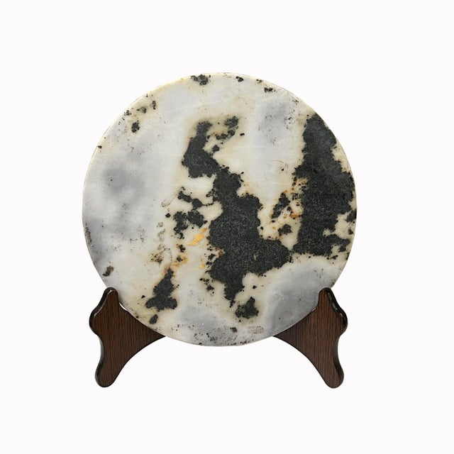 2000 - 2009 Chinese Natural Dream Stone Round White Fengshui Plaque Display For Sale - Image 5 of 6
