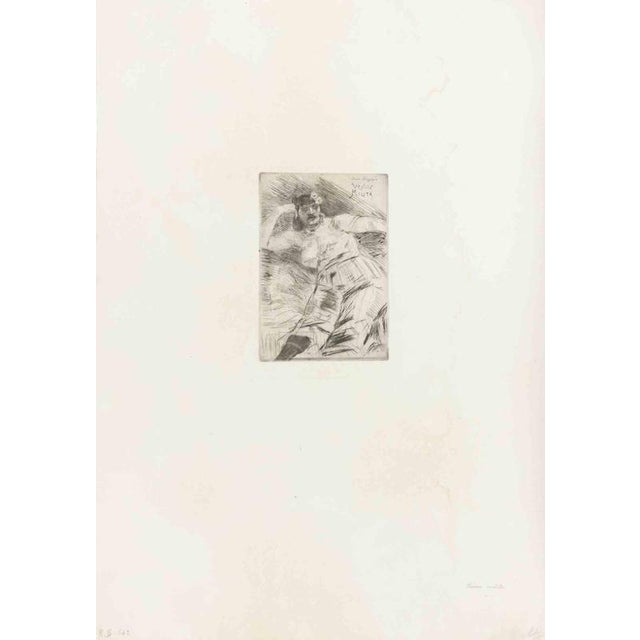 Etching and drypoint on paper. Hand monogrammed in red pencil. Titled in the plate and in pencil\. The title "Venus...