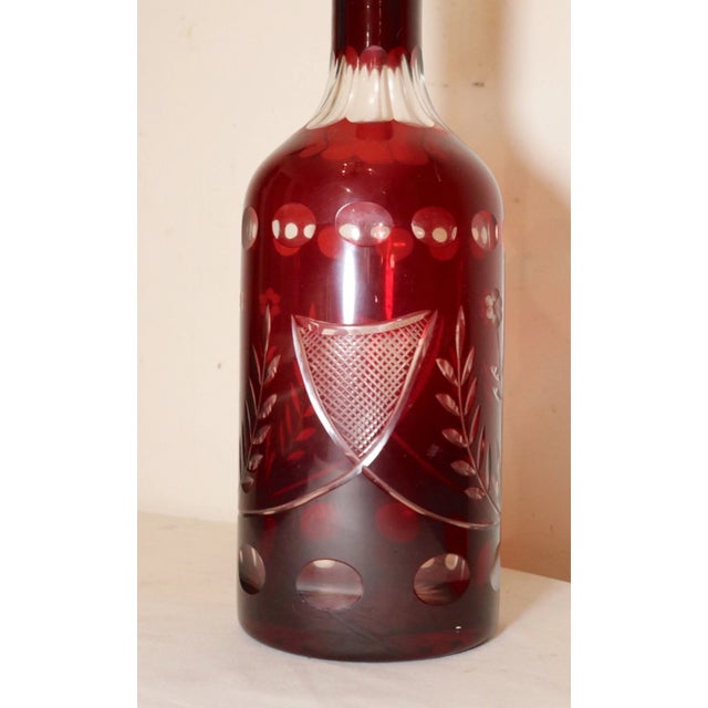 Large Antique Red Cut to Clear Czech Bohemian Crystal Glass Decanter Bottle For Sale In New York - Image 6 of 12