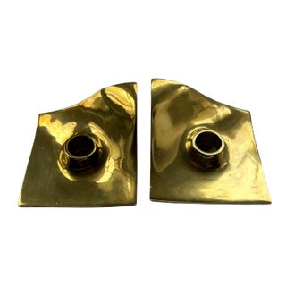 Set of 2 Mid Century Danish Orskov Brass Candlesticks For Sale