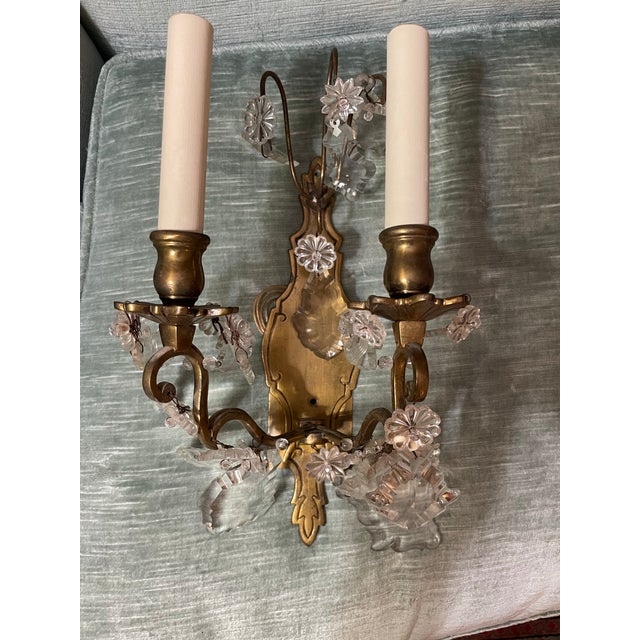 Early 20th Century Pair of French Bronze and Crystal Antiques Sconces For Sale - Image 5 of 12