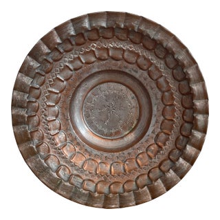 Vintage Hand Hammered Egyptian Copper Bowl With Etchings For Sale