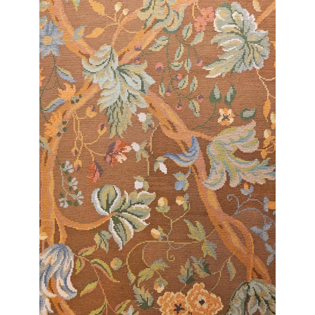 Vintage French Needlepoint Runner, Handwoven Wool, Tree of Life Pattern, Brown & Blue, 4’ X 15’ For Sale - Image 16 of 17
