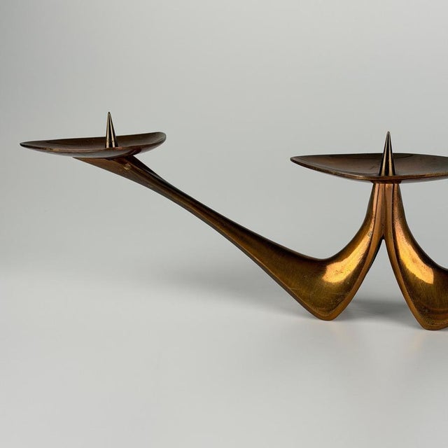 Metal Vintage Three-Light Brass Candelabra by Klaus Ullrich, Germany, 1950s For Sale - Image 7 of 10