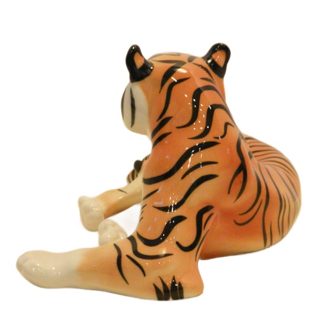 Ceramic Large Hand-Painted Lomonosov Porcelain Lying Tiger by Boris Vorobiev For Sale - Image 7 of 10