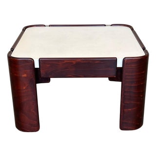 Mid-Century Modern Square Table with Curved Legs and White Top For Sale