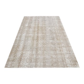 Rh Rajouri Silk & Wool Rug – 9' × 12' Sand | Hand-Knotted Silk & Wool | Hand-Carved | Made in Nepal For Sale