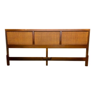 American of Martinsville Mid Century Modern King Size Walnut and Caned Headboard For Sale