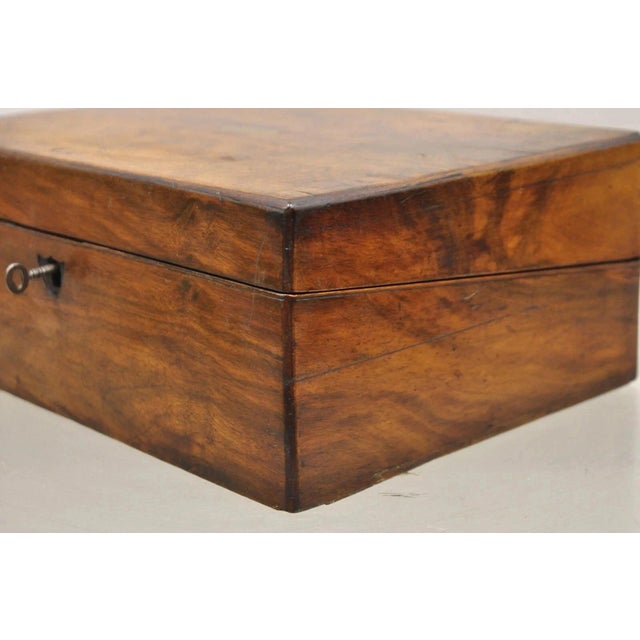 Antique English Victorian Burl Walnut Small Lap Desk Box With Fitted Interior For Sale - Image 11 of 12