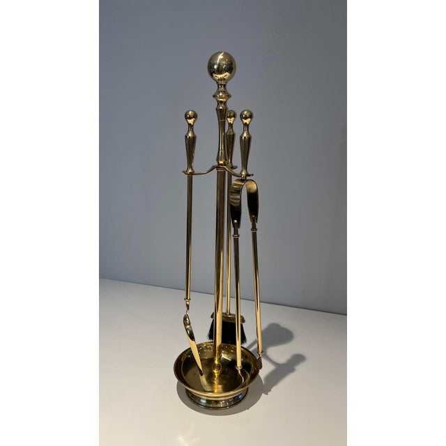 Neoclassical Style Brass Fireplace Tools on Stand For Sale - Image 4 of 12