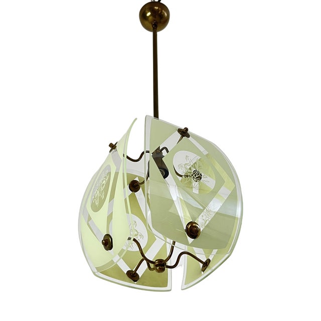 Curved Murano and Brass Murano Glass Chandelier, 1950s For Sale