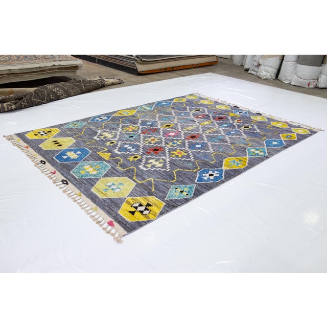 Contemporary Moroccan Style Handmade Gray Wool Rug With Tribal Pattern For Sale In New York - Image 6 of 14