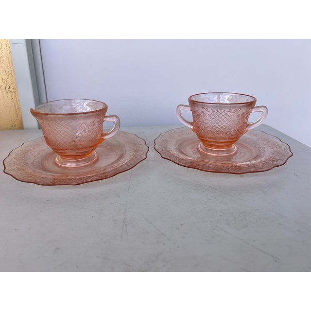 Art Deco 1930s Pink Depression Glass Normandie by Federal Glass Company Sugar & Creamer- 4 Pc For Sale - Image 3 of 8