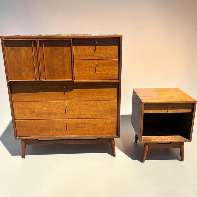 Chocolate Fine Vintage MCM Sculpted Walnut Gentleman’s Tall Dresser For Sale - Image 8 of 8