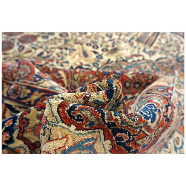 Antique Persian Sarouk Mahajaran Wool 12x19 Ivory, Navy, & Red Oversized Handmade Area Rug #1144059 For Sale - Image 16 of 16