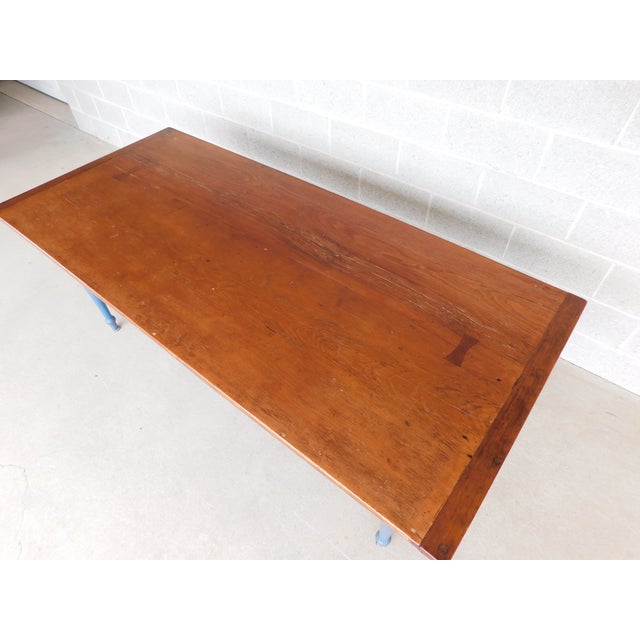 Vintage Shaker Style Custom Handmade Robins Egg Blue Base Dining Table