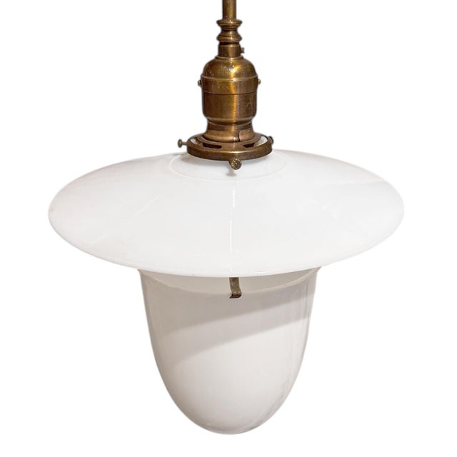 Early 20th Century American Milk Glass Pendant Light Fixture For Sale - Image 10 of 12